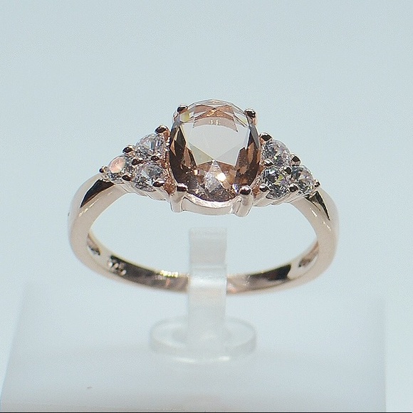 .925 Sterling Silver Morganite Rose Gold Ring - Picture 5 of 6
